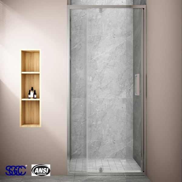 TOOLKISS 28 to 32 in. W x 72 in. H Framed Pivot Shower Door in Chrome with Clear Glass
