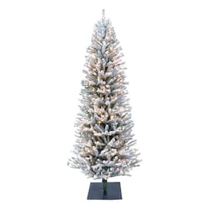 Pre-Lit 5 ft. Flocked Fir Artificial Christmas Tree with Pines Cones and 200 Lights, Green
