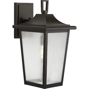 Padgett 1-Light Antique Bronze Hardwired Outdoor Wall Lantern Sconce with Clear Seeded Glass Shade Coastal