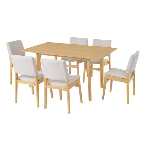 Natural 7-Piece Rectangular MDF Top Dining Table Set Seats 6