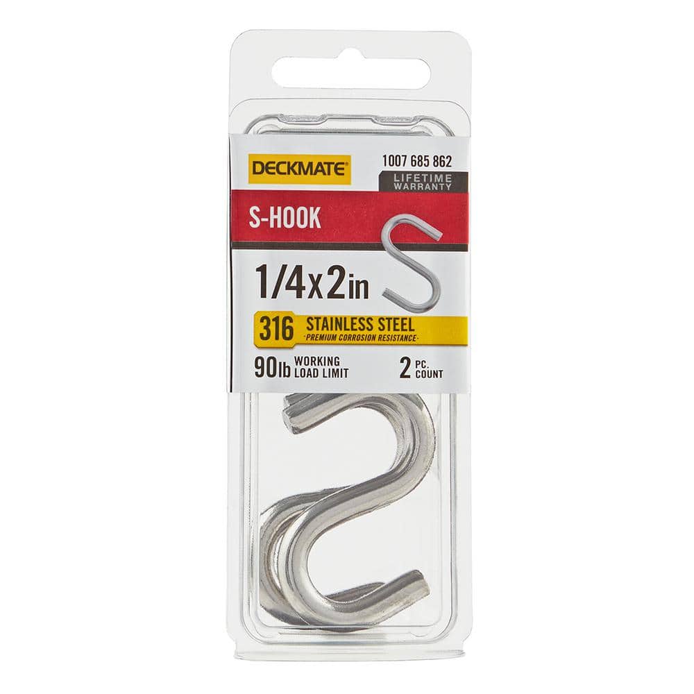 DECKMATE Marine Grade Stainless Steel 1/4 X 2 in. S-Hook (2 Pieces) 867500  - The Home Depot