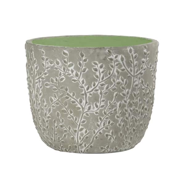 CHG CLASSIC HOME & GARDEN Flora 6 in. Vine Gray Cement Planter with Green Interior