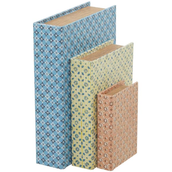 Litton Lane Rectangle Canvas Faux Book Box with Varying Patterns (Set of 3)
