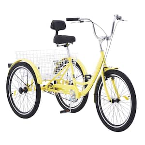 20 in. Adult Tricycle, 3-Wheel Bicycle, Carbon Steel Cruiser with Basket & Adjustable Seat, Shopping Trike for Seniors