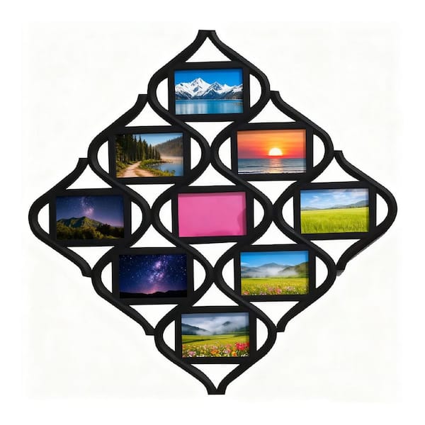 9-Opening 4 in. x 6 in. Black Plastic Collage Frame for Wall Display