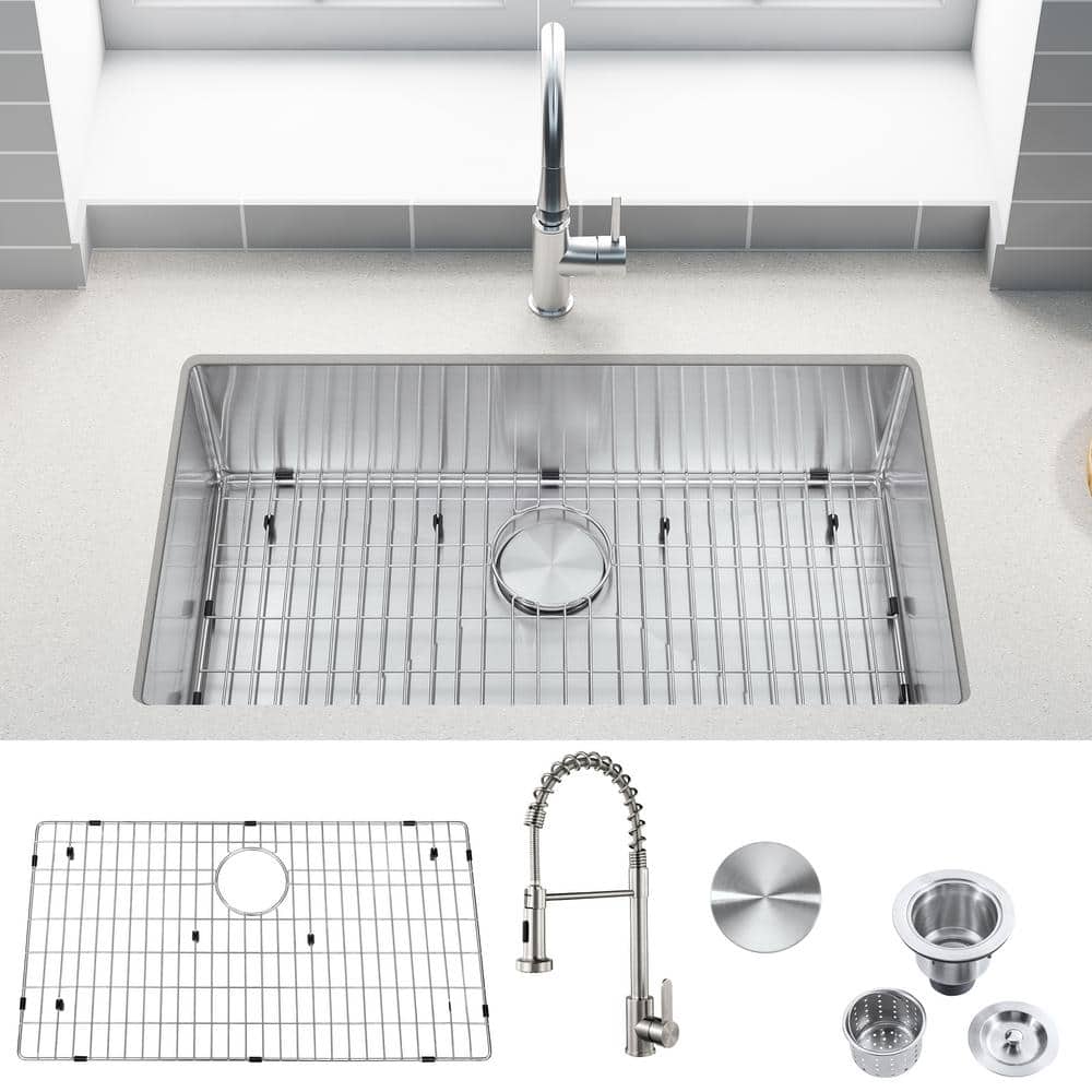 Zeus & Ruta 32 in. Undermount Single Bowl 18-Gauge Stainless Steel Kitchen  Sink with Faucet KITCHEN64232 - The Home Depot