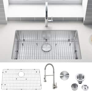 32 in. Undermount Single Bowl 18-Gauge Stainless Steel Kitchen Sink with Faucet