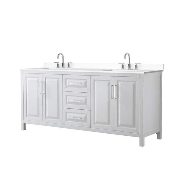 Daria 80 in. Double Freestanding White Bath Vanity with White Cultured Marble Top