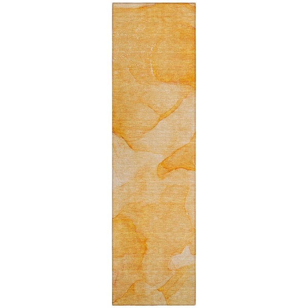 Orange 2 ft. x 8 ft. Woven Abstract Polyester Runner Indoor/Outdoor Area Rug