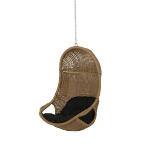 Norvelt 44 in. Light Brown Outdoor Patio Hanging Egg Chair with Dark Gray Cushions (No Stand)