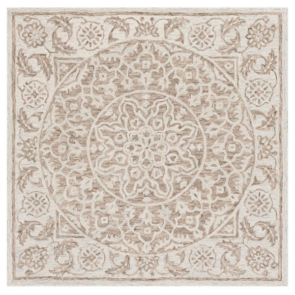 Micro-Loop 6 ft. x 6 ft. Brown/Light Blue Ornate Abstract Medallion Square Area Rug