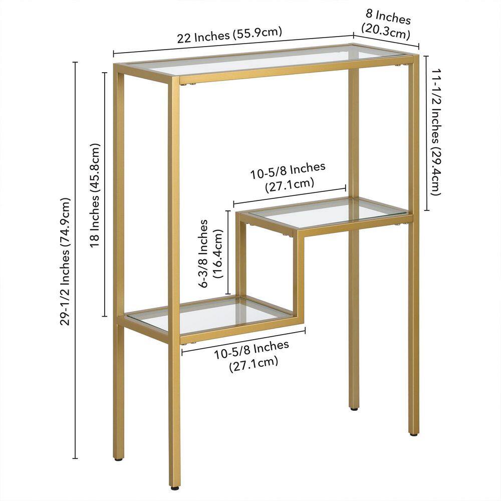 Lovett Brass Console Table with Tempered Glass Top and Shelf