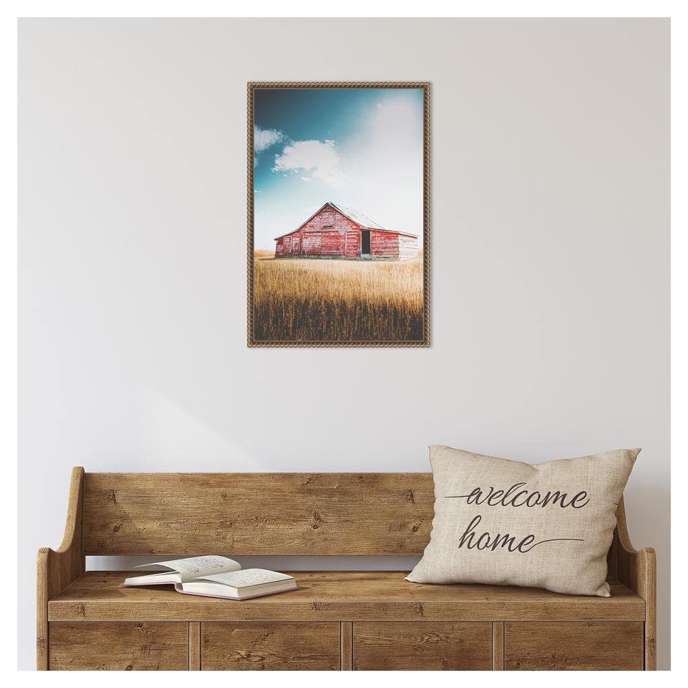 Rustic Red Barn Framed Canvas Print with Beaded Bronze Frame