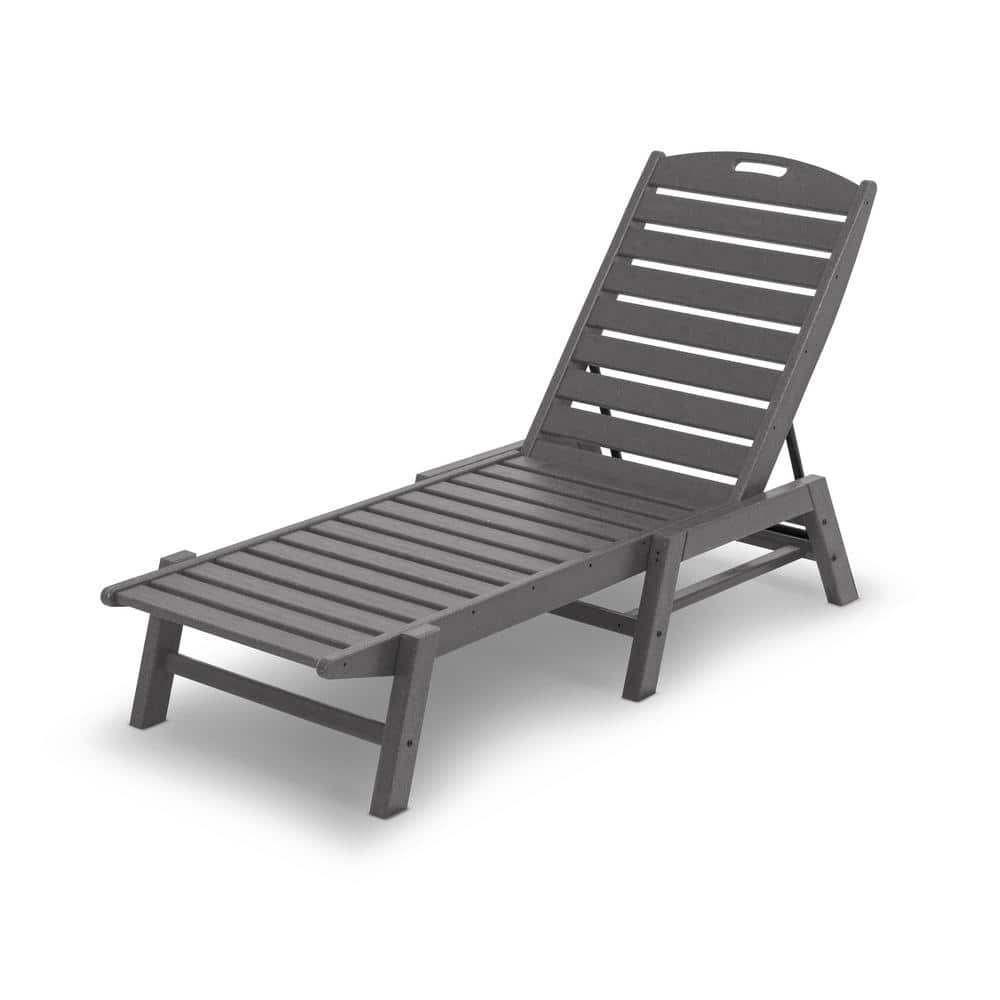 Slate Gray Adjustable Plastic Outdoor Chaise Lounger