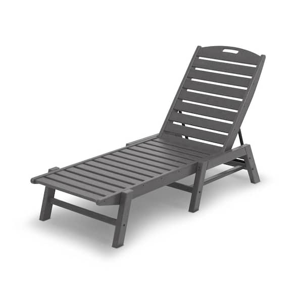 POLYWOOD Nautical Slate Grey 1-Piece Plastic Outdoor Chaise