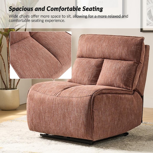 JAYDEN CREATION Oscar Armless Fabric Traditional Modular Power  Recliner Sectional Sofa in Red ZSFCZ0462-RED