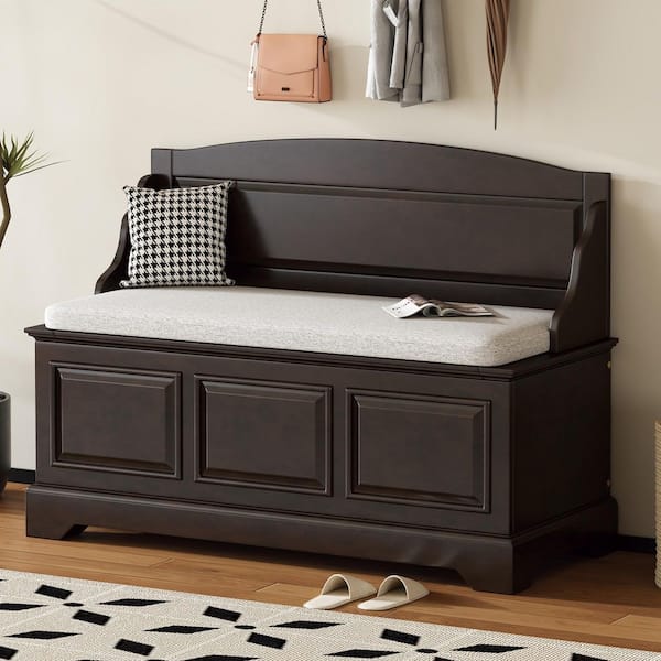 Montrae Espresso 41.7 in. Entryway Storage Shoe Bench Bedroom Bench with Back and Cushion