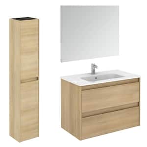 Ambra 31.6 in. W x 18.1 in. D x 22.3 in. H Bathroom Vanity Unit in Nordic Oak with Mirror and Column