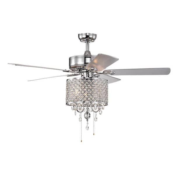 Keazile Skadi 52 in. Indoor Chrome Crystal Ceiling Fan with Remote Control and Reversible Motor