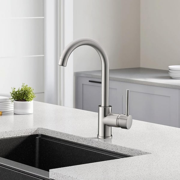 Single Handle Standard Kitchen Faucet with 360° Rotation in Brushed Nickel
