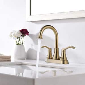 ABA DESK MOUNT 4 in. Centerset Double Handle Lavatory Vanity Bathroom Faucet with Pop Up Sink Drain in Brushed Gold