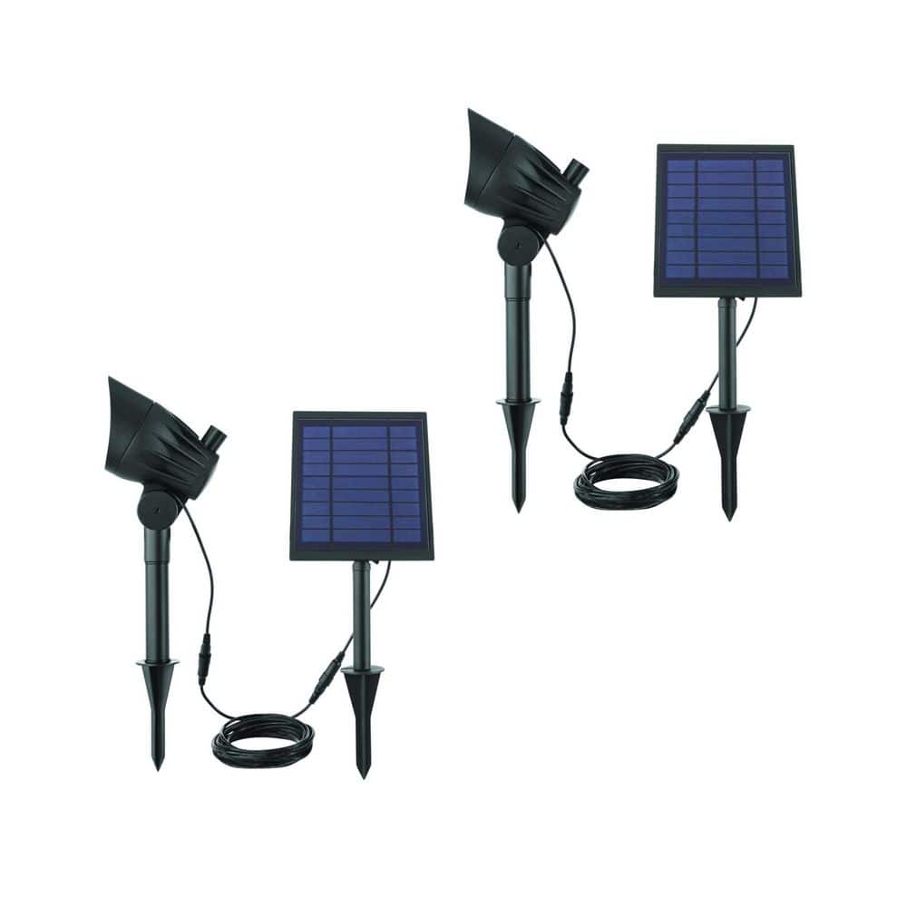 Hampton Bay 150-300 Lumens Black LED High-Low Metal Outdoor Solar Spotlight with Adjustable Lamp Head (2-Pack)