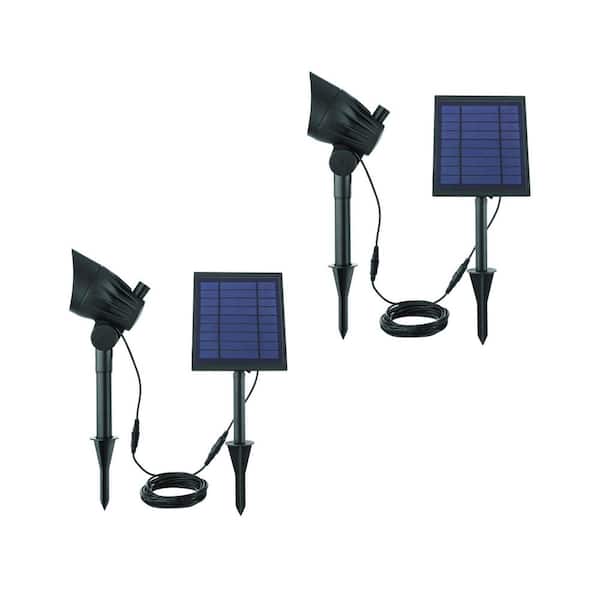 Hampton Bay 150-300 Lumens Black LED High-Low Metal Outdoor Solar Spotlight with Adjustable Lamp Head (2-Pack)