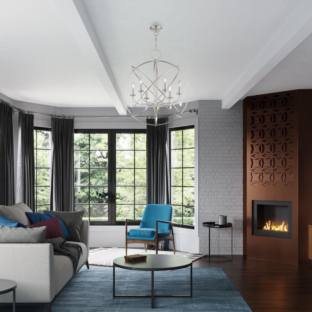 Aria Brushed Nickel 6-Light Crystal Globe Chandelier
