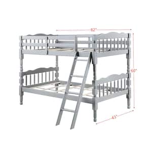 Gray Twin over Twin Size Wood Bunk Bed with Headboard and Footboard, Convertible into 2 Platform Beds for Kids