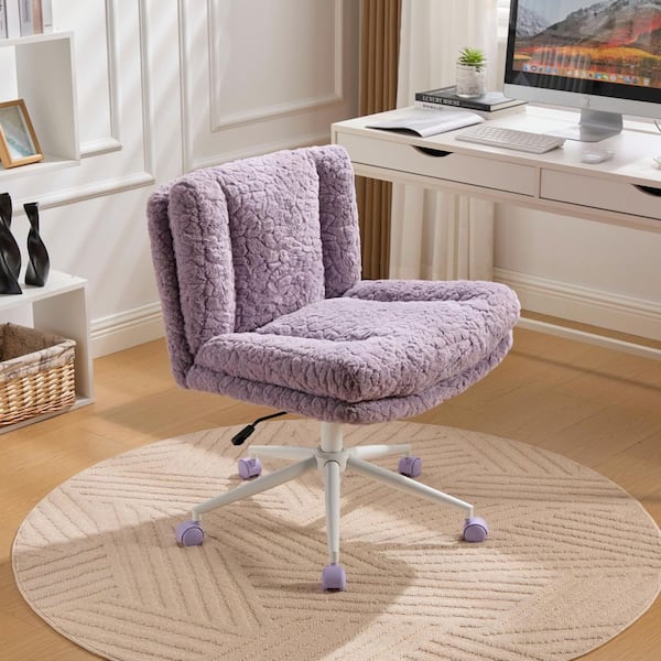 Fabric Faux Rabbit Hair Adjustable Height Home Executive Chair in Violet with Metal Base, Desk Chair, Vanity Chair