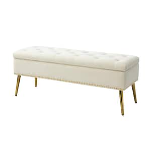 Hippolytus Classic Ivory 45.5 in. Polyester Button-Tufted Storage Bedroom Bench with Nailhead Trim