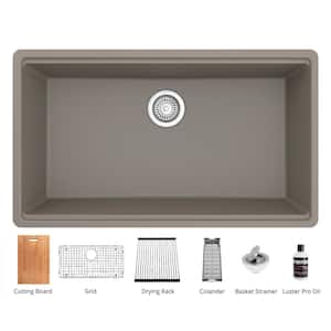Concrete Quartz 32.5 in. Single Bowl Undermount Workstation Kitchen Sink