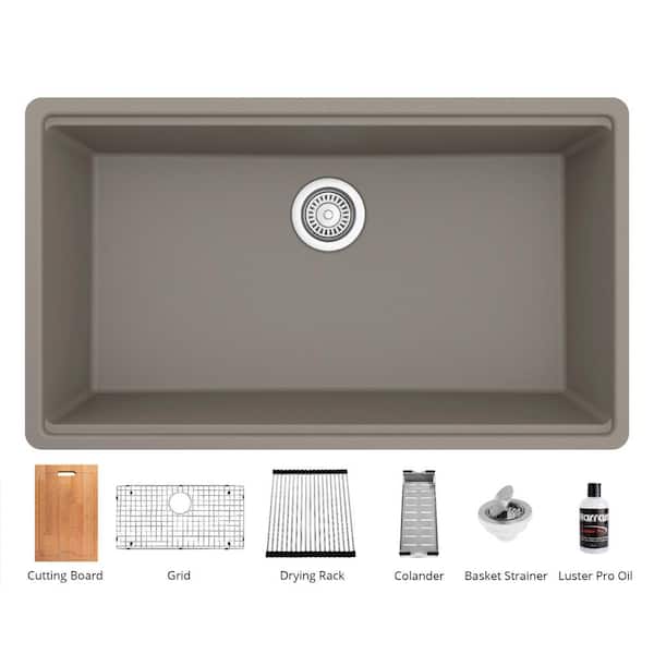Karran Concrete Quartz 32.5 in. Single Bowl Undermount Workstation Kitchen Sink