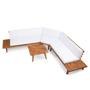 Paislee 4-Piece Wood Outdoor Sectional Set with White Cushions