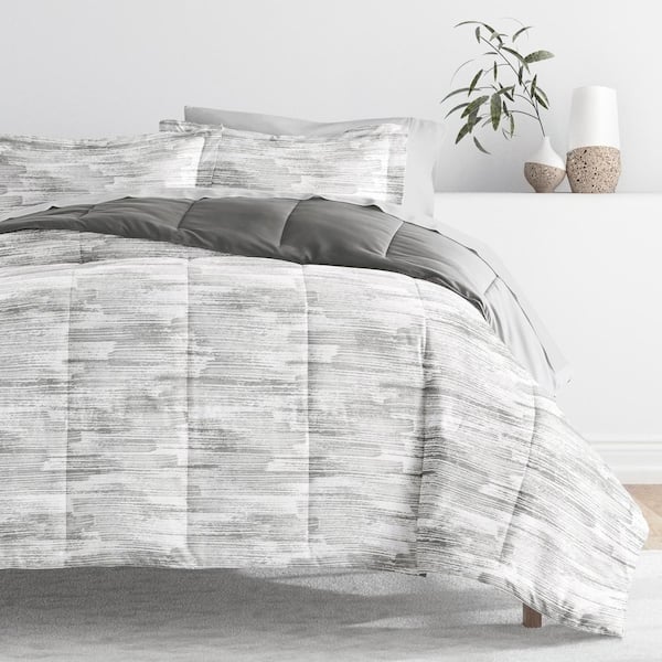 Becky Cameron 7-Piece Textured Stripe Gray Pattern Comforter King Microfiber Bedding Bundle