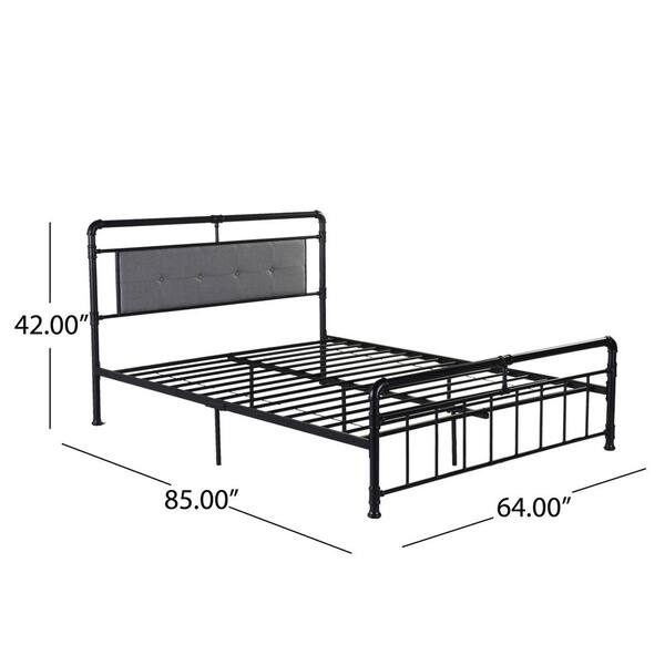 Noble House Dard Industrial Queen, Asa Queen Size Iron Canopy Bed Frame With Upholstered Studded Headboard