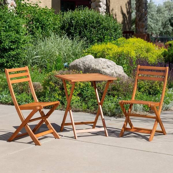 Outdoor Patio 3-Piece Wood Bistro outlet Set, Natural Color