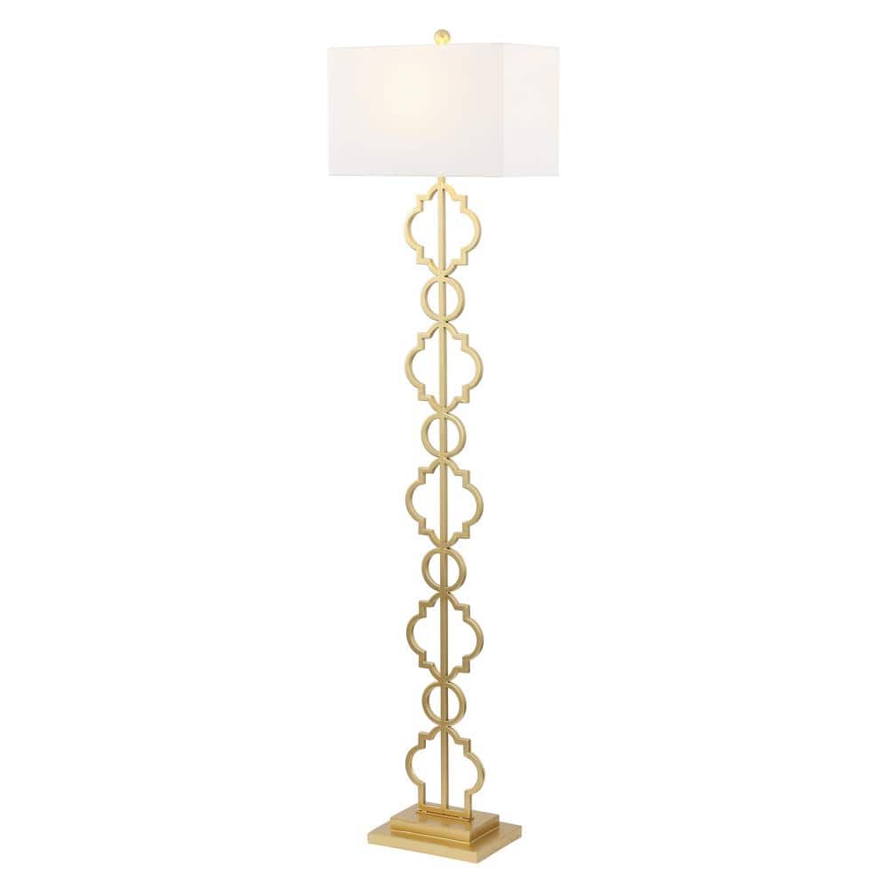 Selina 64.5" Gold Metal LED Floor Lamp with White Linen Shade