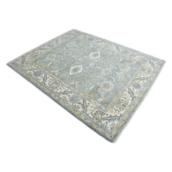 Winston Oushak Light Blue 8 ft. x 10 ft. Traditional Floral Handmade Area Rug