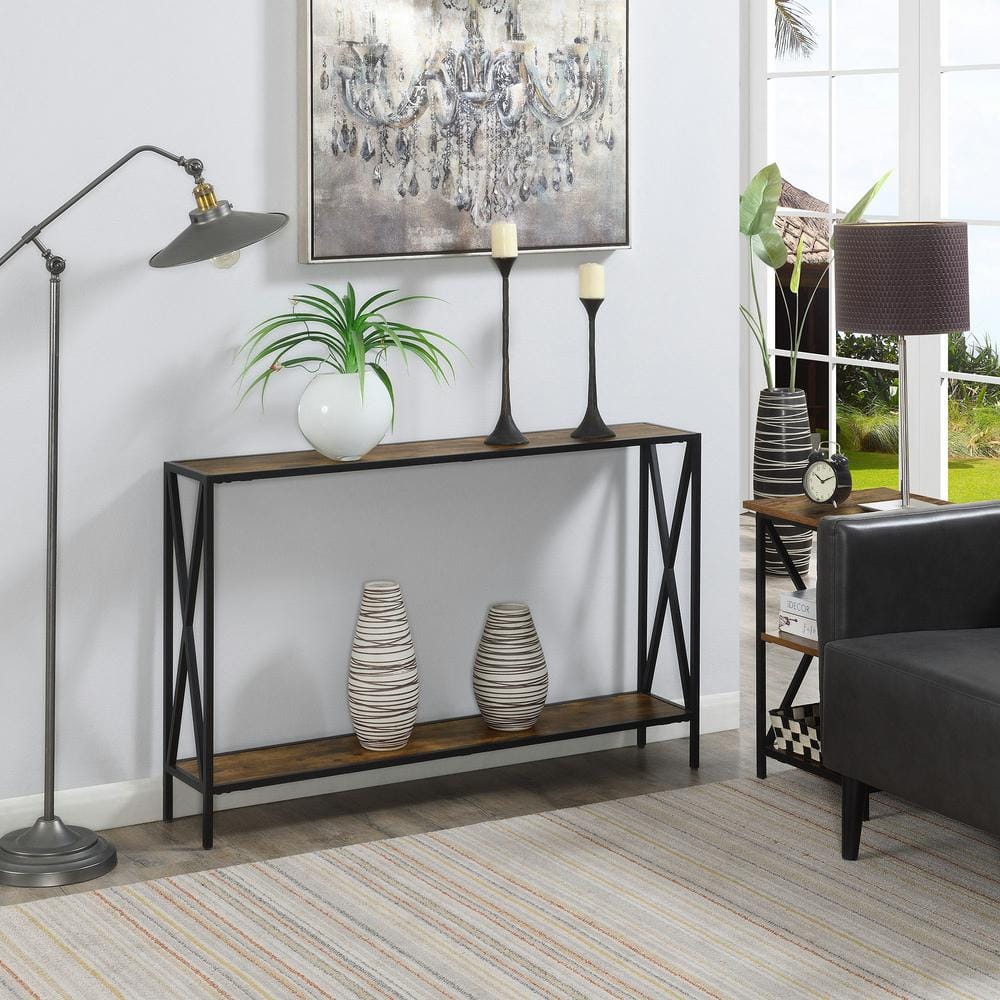 Tucson Modern Barnwood & Black Console Table with Storage Shelf