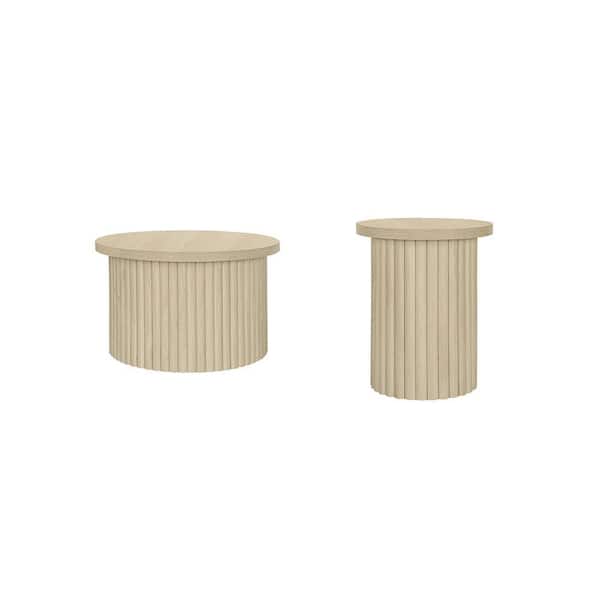 Sudzendf Beige MDF Round Outdoor Side Table (2-Piece)