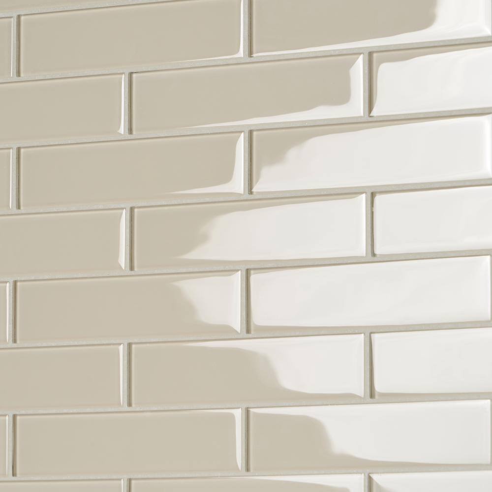 Beige 2" x 8" Polished Glass Subway Wall Tile