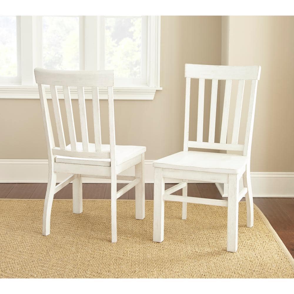 White High Back Wood Slat Side Chair Set