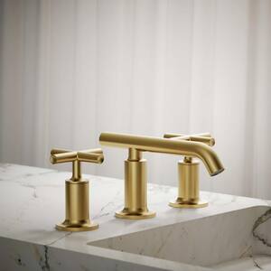 Purist 2-Handle 8 in. Widespread Bathroom Faucet with Low Cross Handles and Low Spout in Vibrant Brushed Moderne Brass