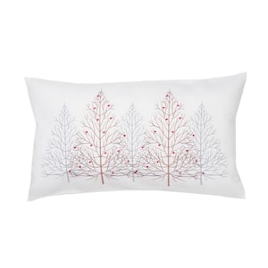 12 in. x 20 in. White Festive Trees Embroidered Christmas Pillow