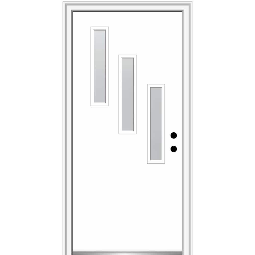 Davina 32 in. x 80 in. Left-Hand Inswing 3-Lite Frosted Glass Primed Fiberglass Prehung Front Door on 4-9/16 in. Frame price history on PriceWatchPro
