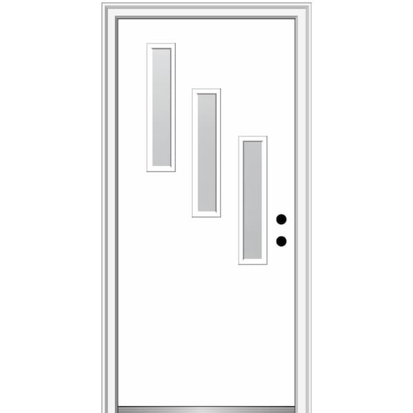 MMI DOOR Davina 36 in. x 80 in. Left-Hand Inswing 3-Lite Frosted Glass Primed Fiberglass Prehung Front Door on 4-9/16 in. Frame