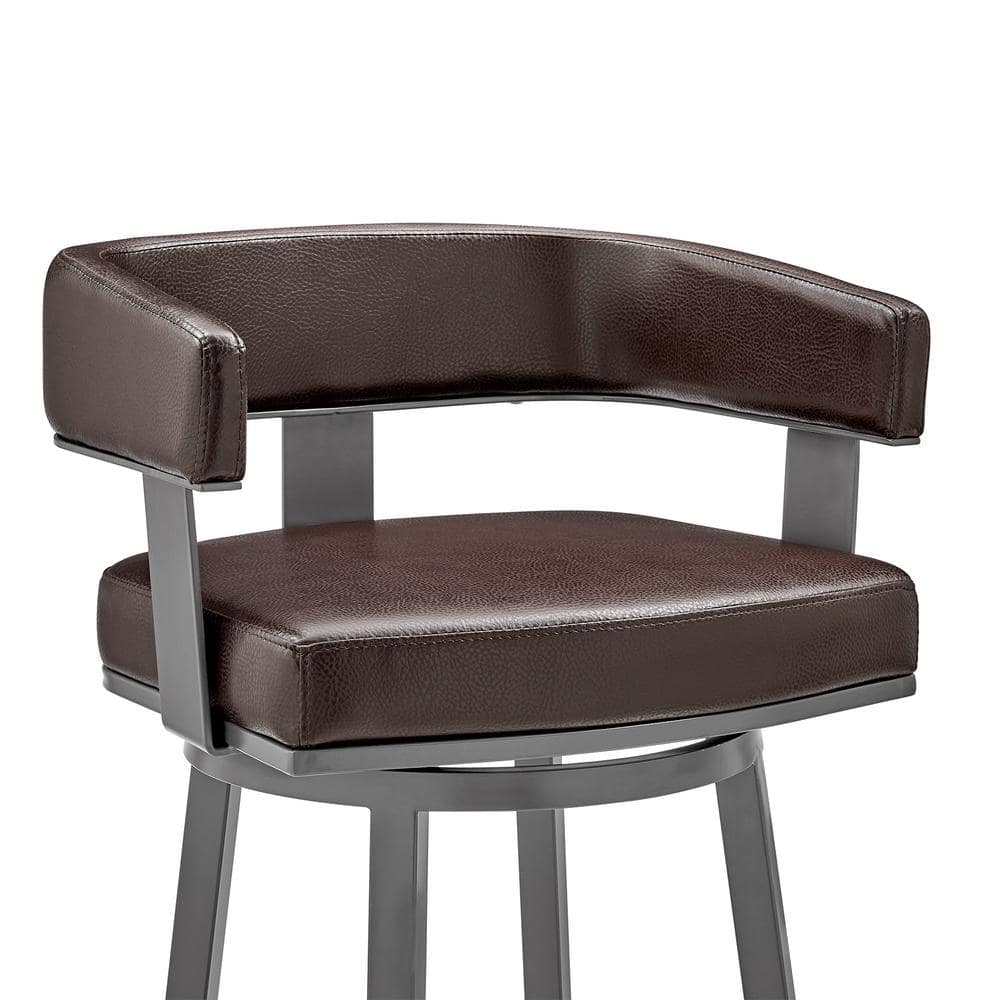 Java Brown Faux Leather Swivel Bar Stool with Metal Frame