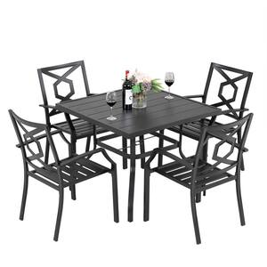 5-Piece Outdoor Dining Set with Umbrella Hole Patio Furniture Set with Stackable Armchairs and Square Table in Black