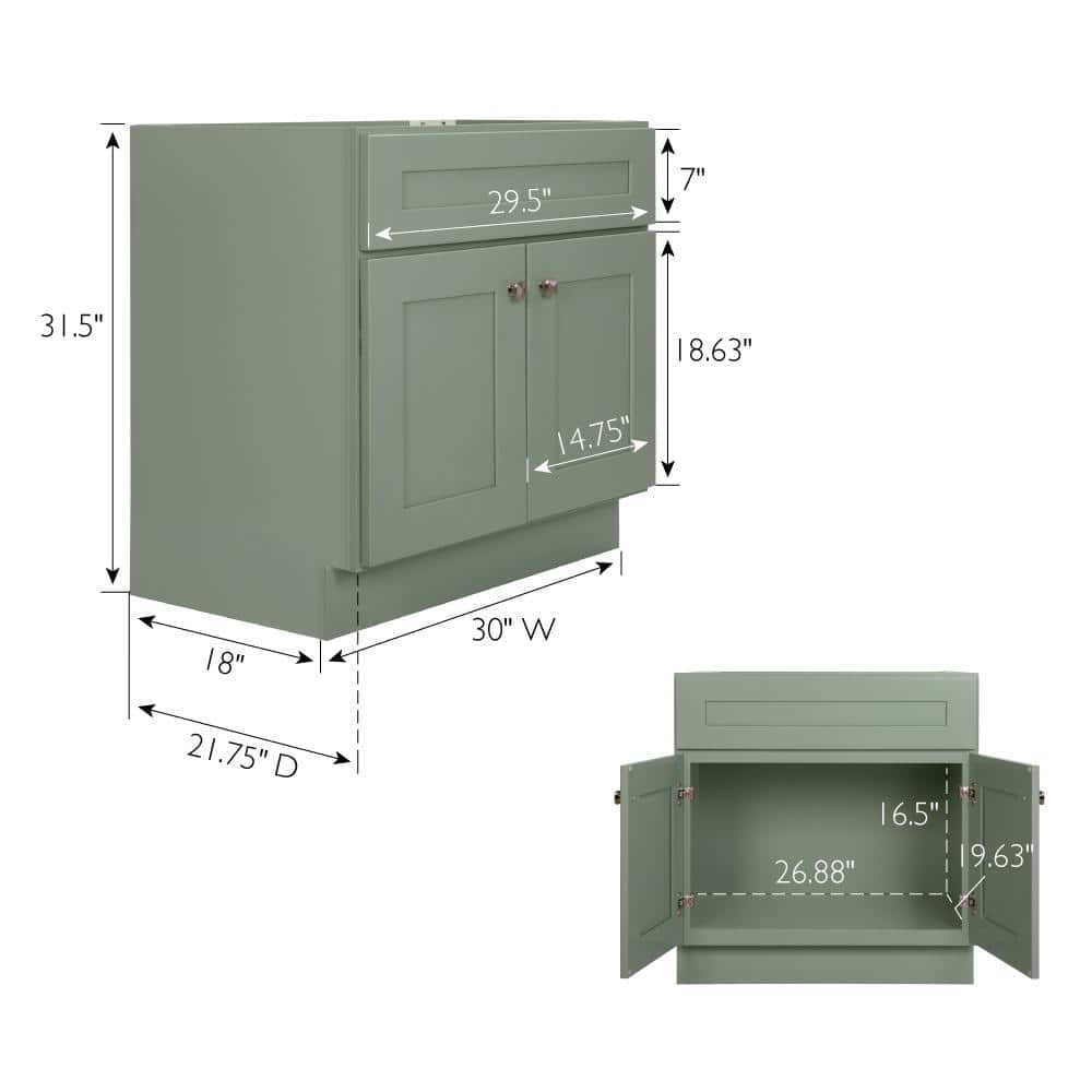 Evergreen Fog 30-Inch Freestanding Wood Bathroom Vanity